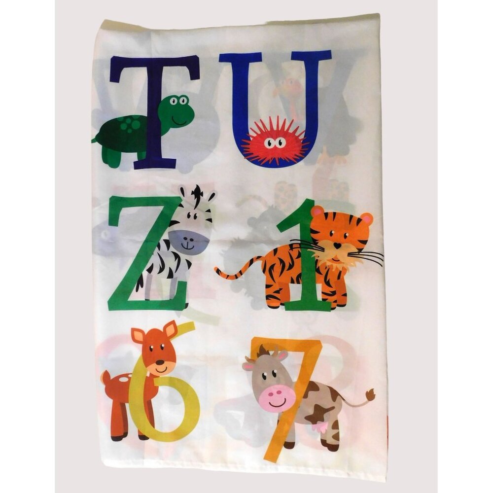 Kids Alphabet Numbers Shower Curtain 71 x 71 Animals ABC Colorful White Cute - Picture 2 of 9